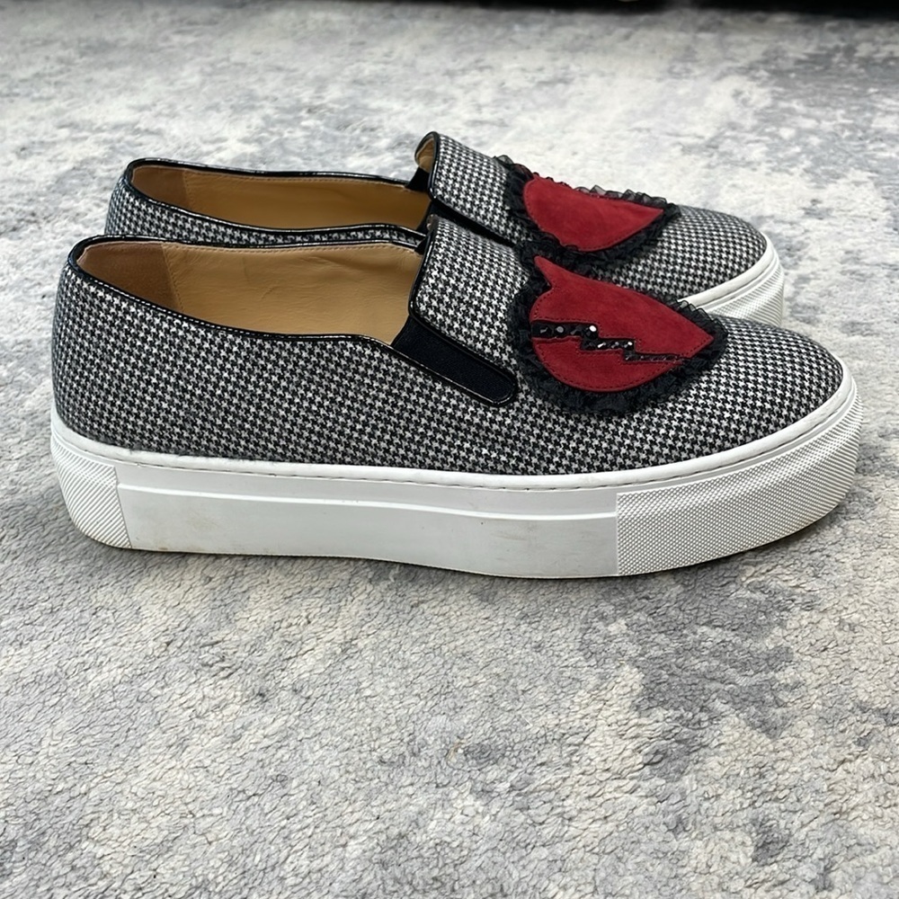 Charlotte Olympia Alex Houndstooth Broken Heart Platform Sneakers Slip On - Picture 4 of 10